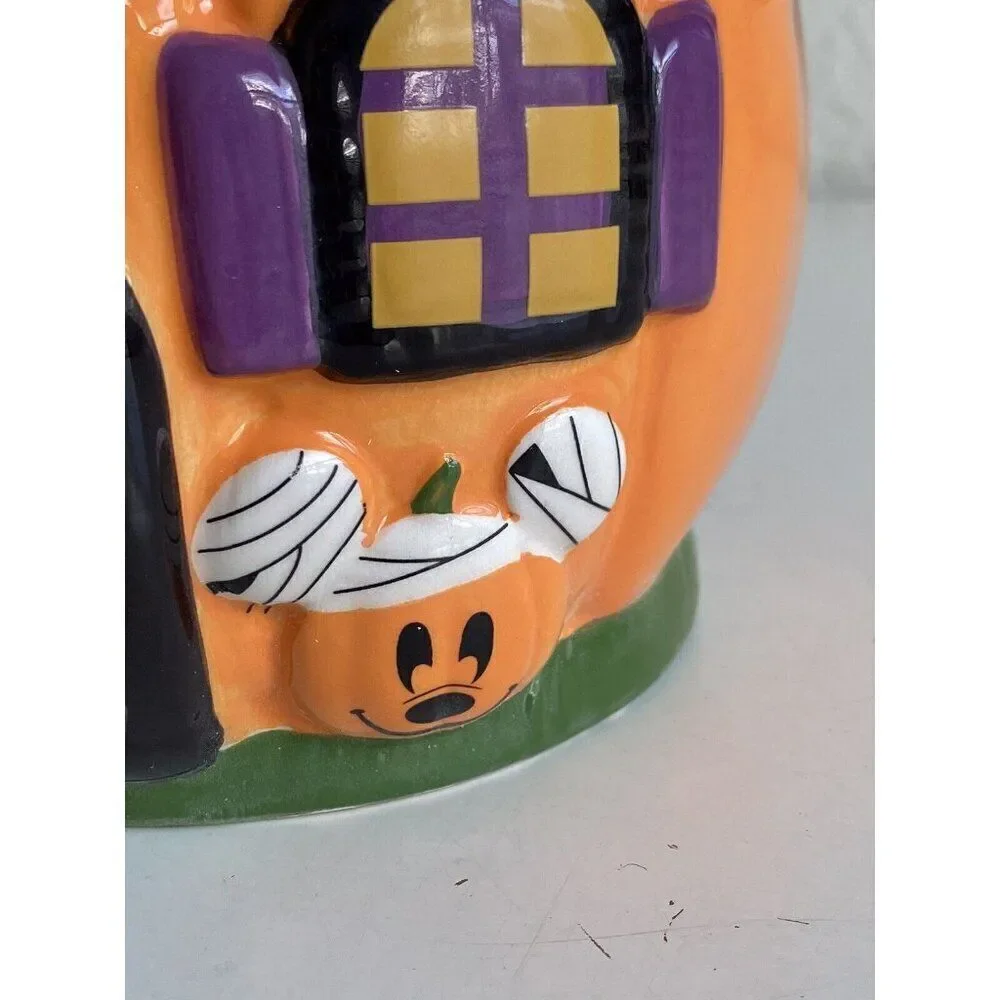 Disney Mickey‎ Mouse Halloween Pumpkin Haunted House Ceramic Cookie Jar NEW